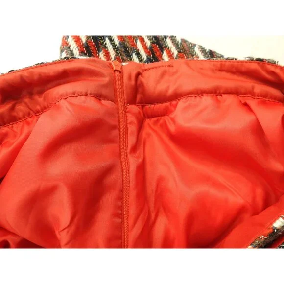 Classic Women's Tweed Skirt Sz XL Quilted Lined Belted Pearl Button Pockets Red - Picture 10 of 14